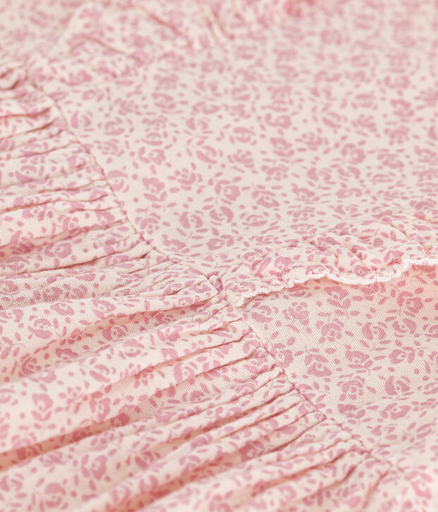 Girl's Short-sleeved Printed Cotton Gauze Dress Ecru/pink