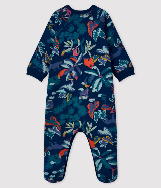 Babies' Zip-Up Tube Knit Sleepsuit MEDIEVAL blue/MULTICO white