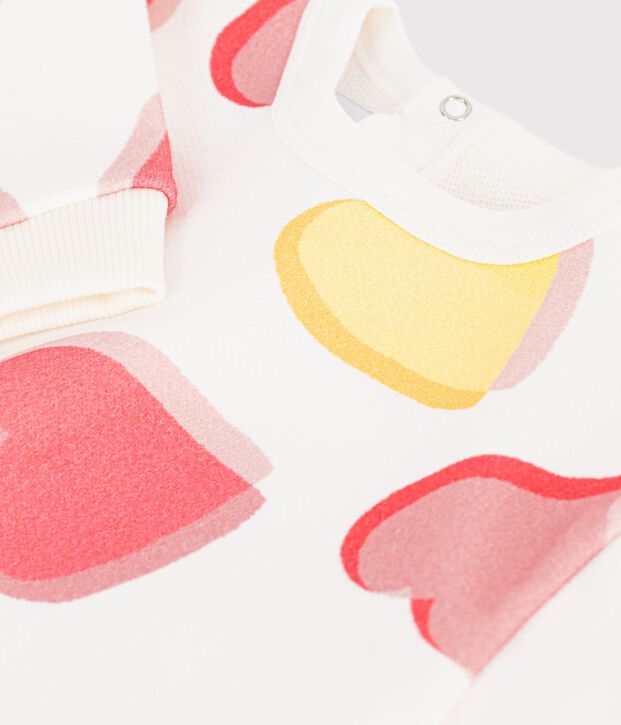 Babies' heart-print cotton sweatshirt white/multicolor