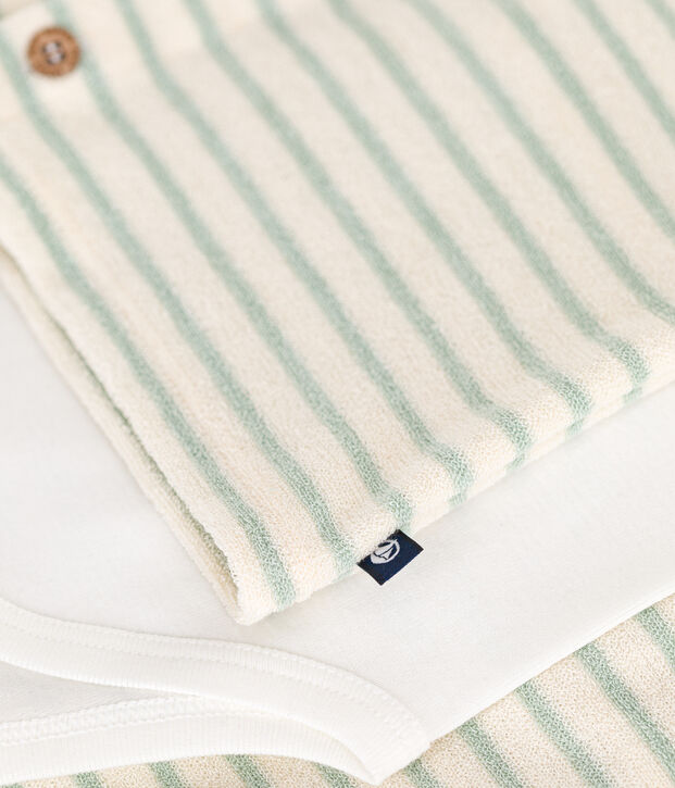 Babies' Terry Outfit - 3-Piece Set Ecru/green