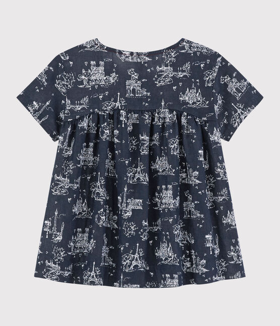Girls' Short-Sleeved Tube Knit Blouse SMOKING blue/ECUME white