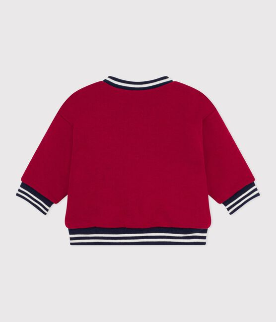Babies' varsity-style jacket in plain cotton and sherpa AMARANTE