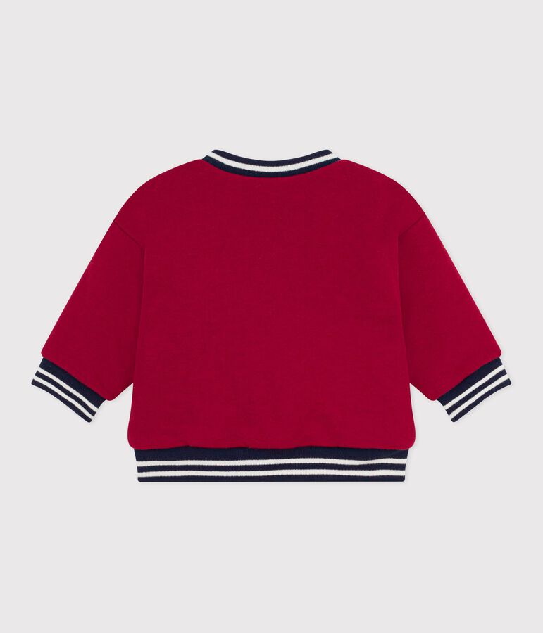 Babies' varsity-style jacket in plain cotton and sherpa red