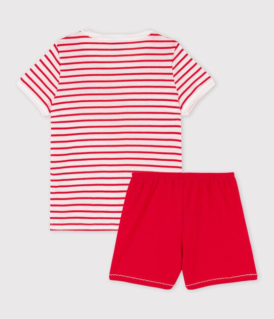 Girls' Stripy Cotton Short Pyjamas MARSHMALLOW white/MULTICO white