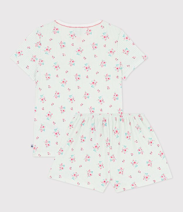 Children's floral print short cotton pyjamas white/multicolor