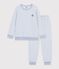 Children's stripy cotton terry pyjamas blue/ecru