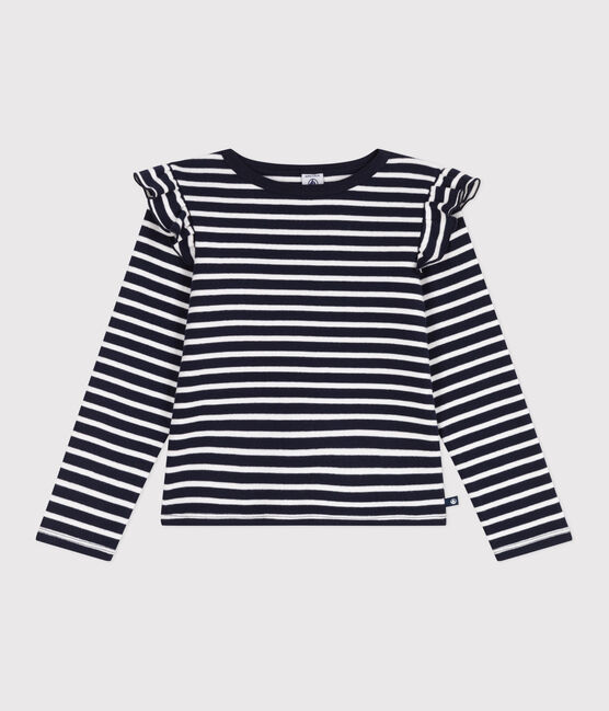 Children's long-sleeved stripy cotton T-shirt SMOKING blue/MARSHMALLOW white