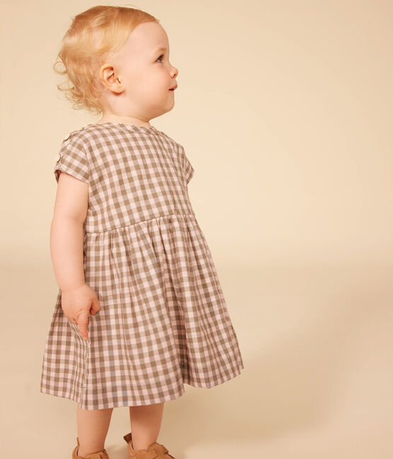 Babies' Short-Sleeved Seersucker Dress MARECAGE /SALINE