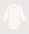 Babies' long-sleeved plain cotton body with an embroidered collar blue/blue