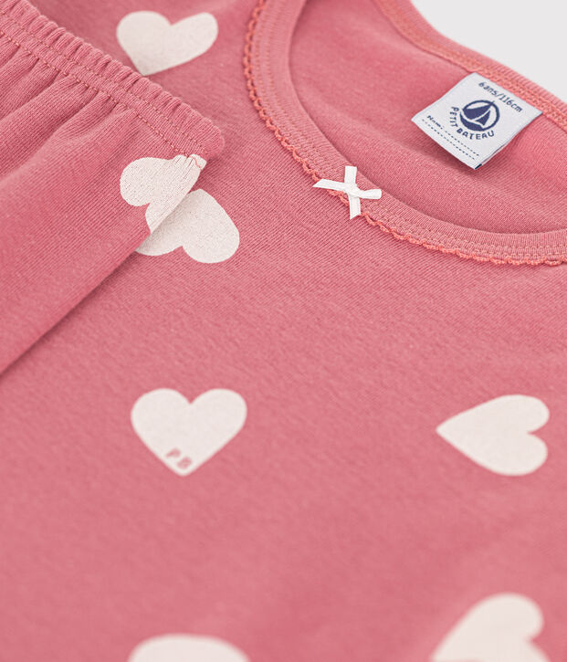 Children's heart print pattern cotton pyjamas pink/ecru