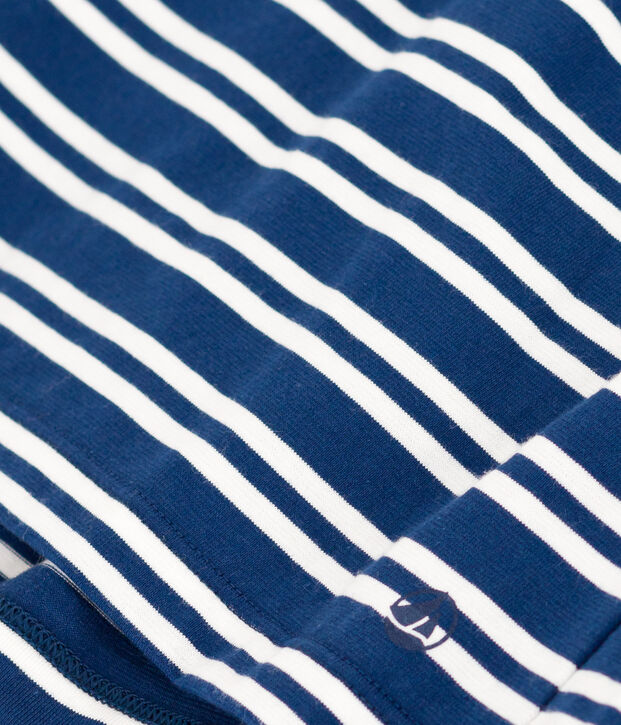 Girls' Stripy Short-Sleeved Cotton Dress blue/white
