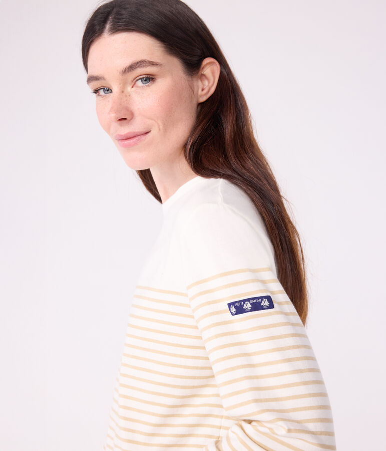Women's cotton Breton T-shirt top Ecru/beige