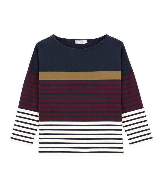 women's breton top with placed stripe SMOKING blue/OGRE red/MULTICO