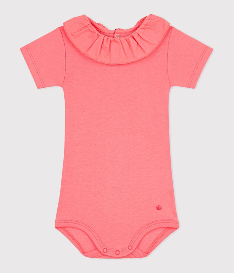 Babies' plain cotton body with a collar pink