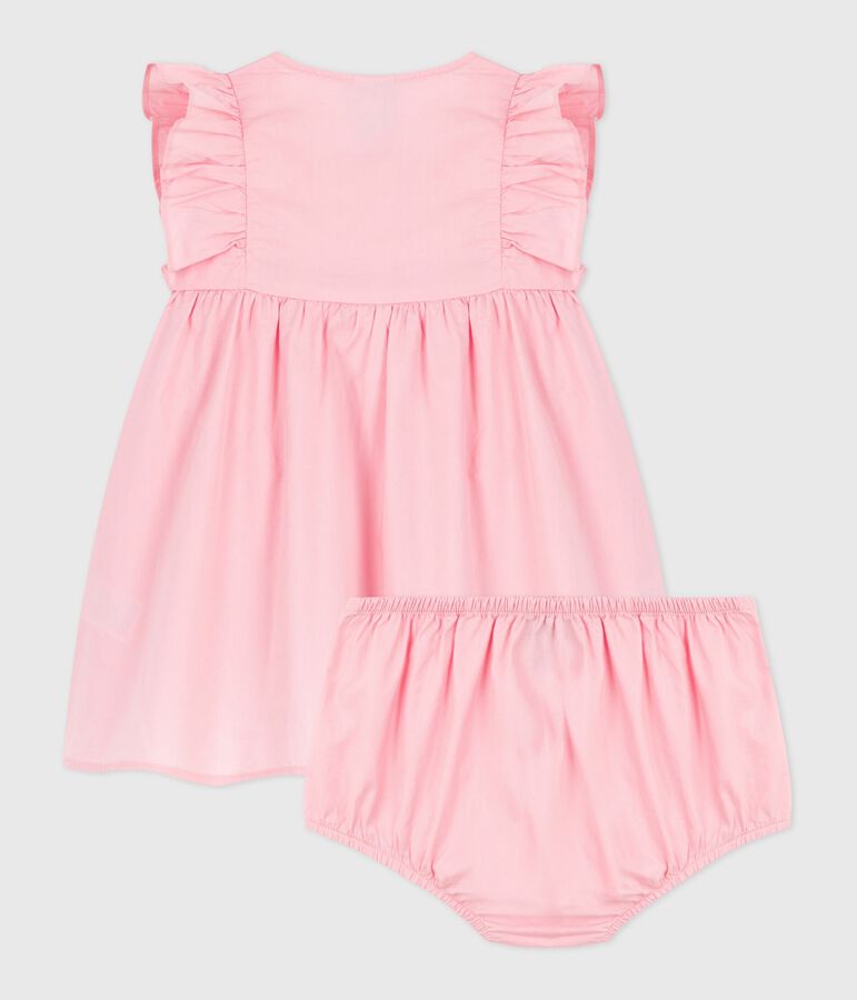 Plain cotton baby dress and bloomers CHARME pink