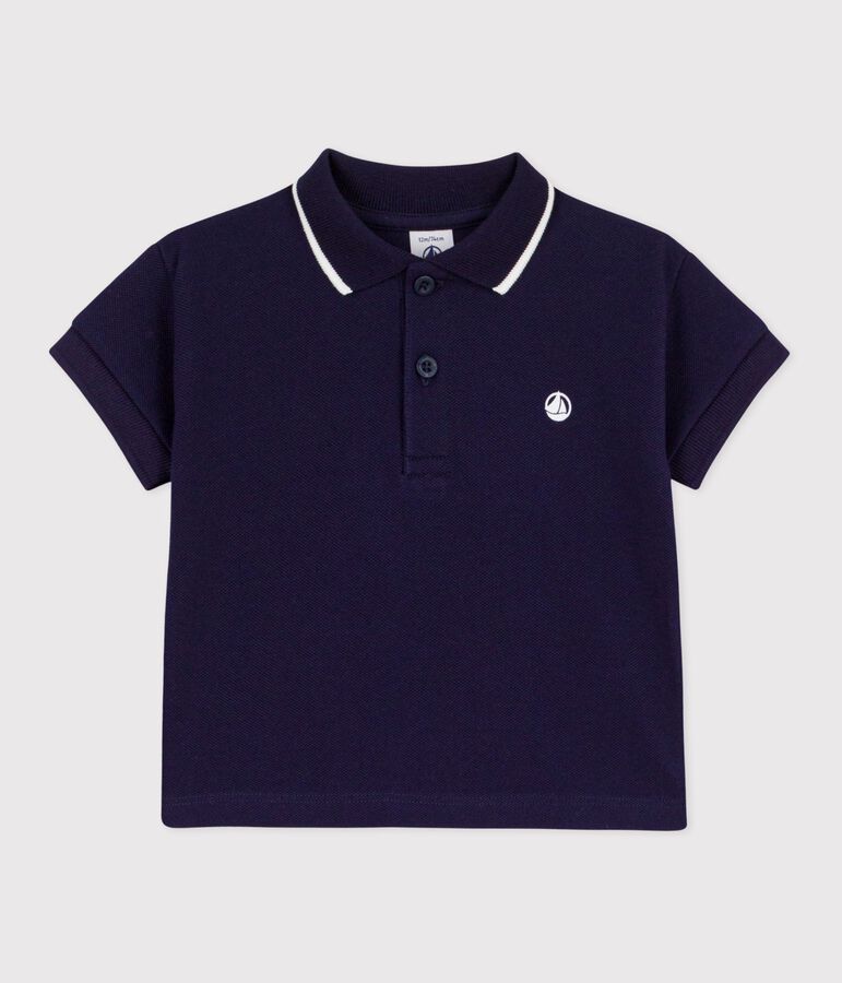 Babies' short-sleeved plain cotton polo shirt SOIR blue