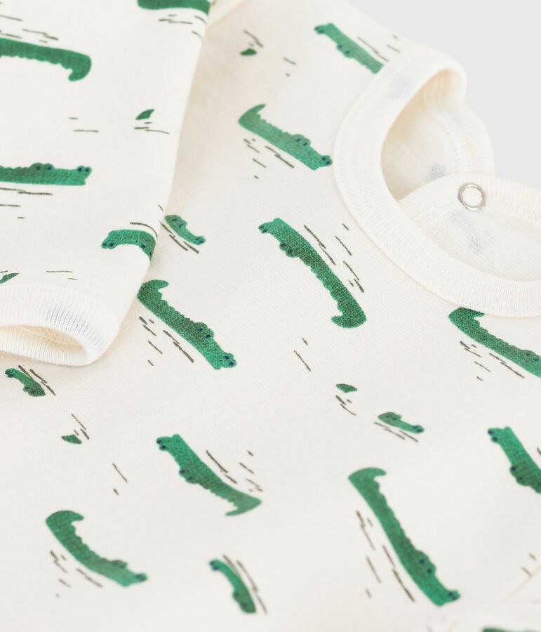 Babies' brushed fleece crocodile-print pyjama suit with a back opening Ecru/multicolor
