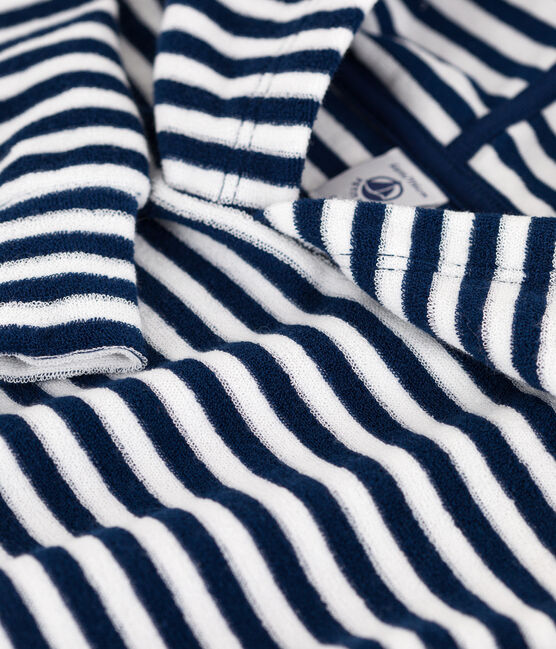 Boys' Stripy Hoodie MEDIEVAL blue/MARSHMALLOW white