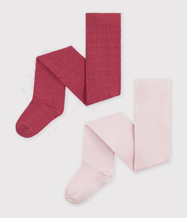 Pack of 2 openwork cotton heart pattern tights for babies multicolor