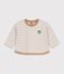 Babies' long-sleeved stripy cotton T-shirt. beige/ecru
