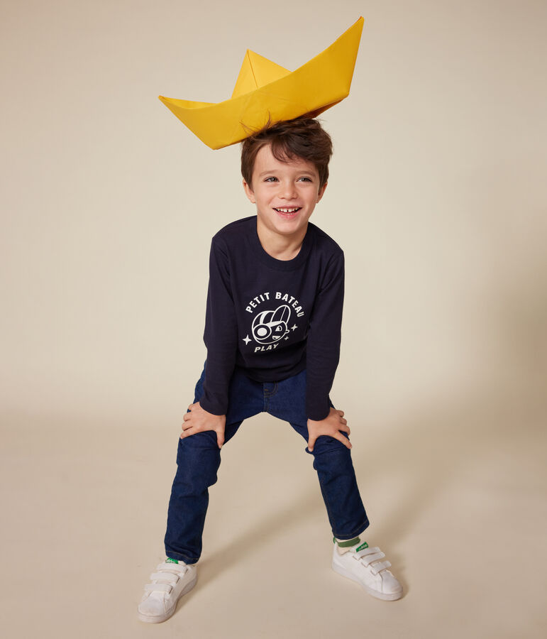 Boys' long-sleeved fine jersey T-shirt SMOKING blue