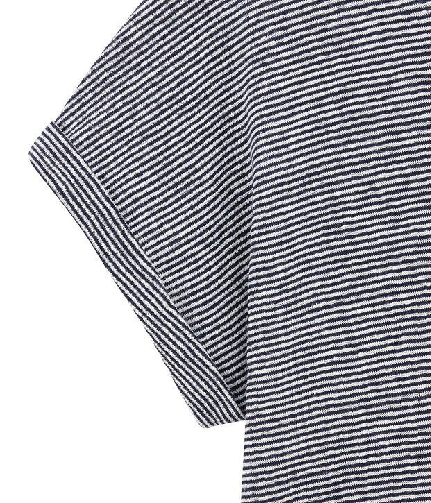 Women's flowing linen tee with milleraies stripes blue/white