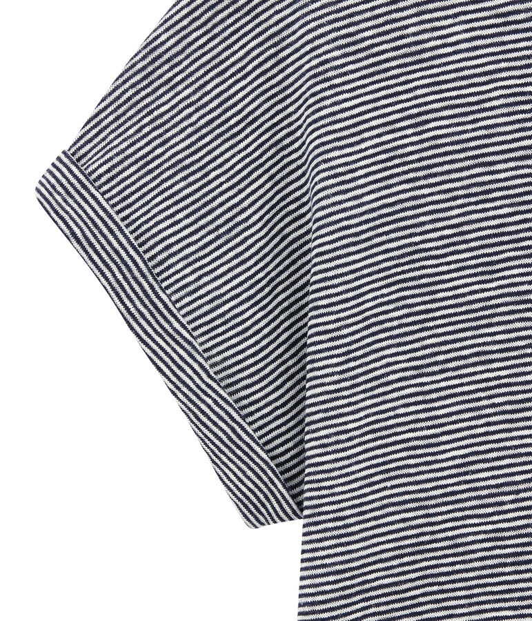 Women's flowing linen tee with milleraies stripes SMOKING blue/LAIT white