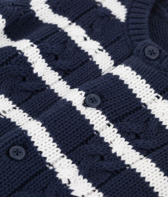 Babies' Cable Knit Cardigan SMOKING blue/MARSHMALLOW white