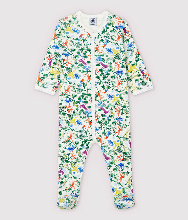 Baby Girls' Jungle Cotton Sleepsuit white/multicolor