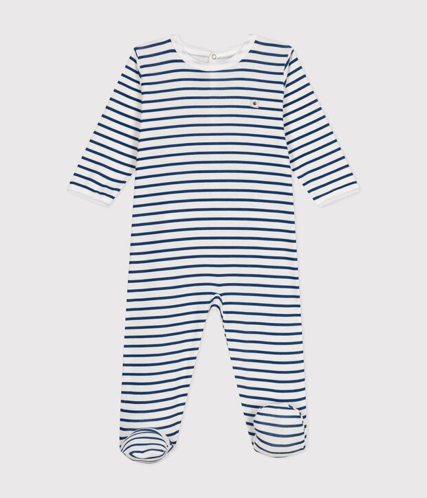 Babies' long-sleeved cotton pyjamas white/blue
