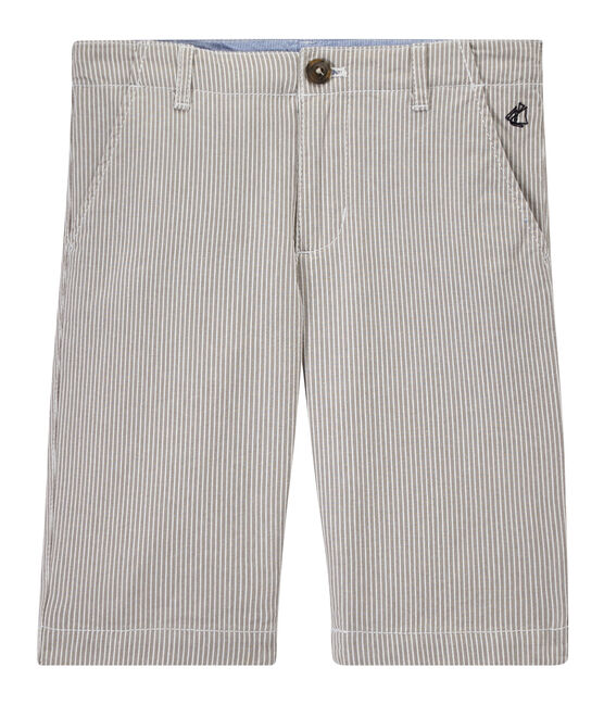 Boys' striped bermuda shorts MINERAI grey/LAIT white