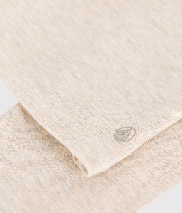 Women's Straight long-sleeved scoop neck T-shirt in slub jersey beige