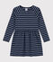 Girls' Long-Sleeved Warm Stripy Cotton Dress SMOKING blue/SKY CHINE
