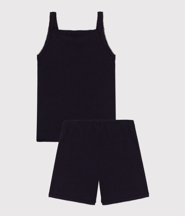 Girls' Plain Cotton and Tencel Short Pyjamas with Straps blue