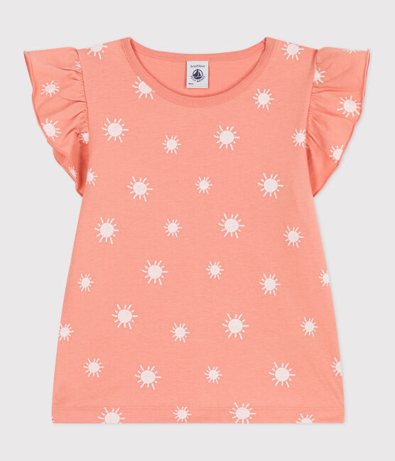 Children's printed short-sleeved cotton T-shirt ABRICOT orange/MARSHMALLOW