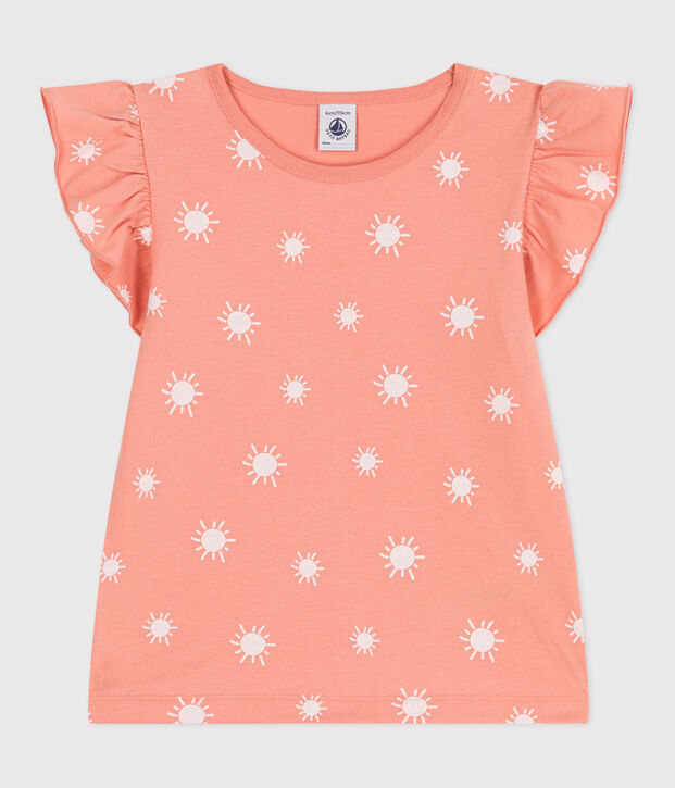 Children's printed short-sleeved cotton T-shirt orange/white