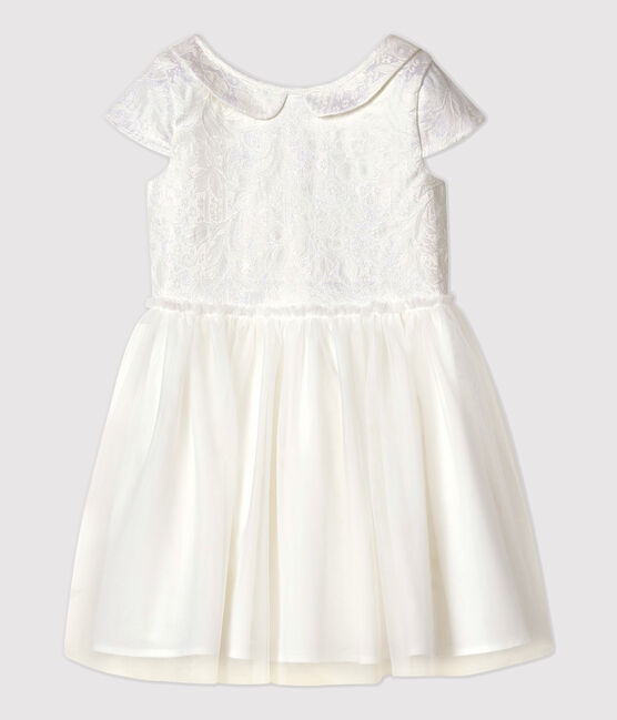 Girls' Tulle and Jacquard Formal Dress MARSHMALLOW white
