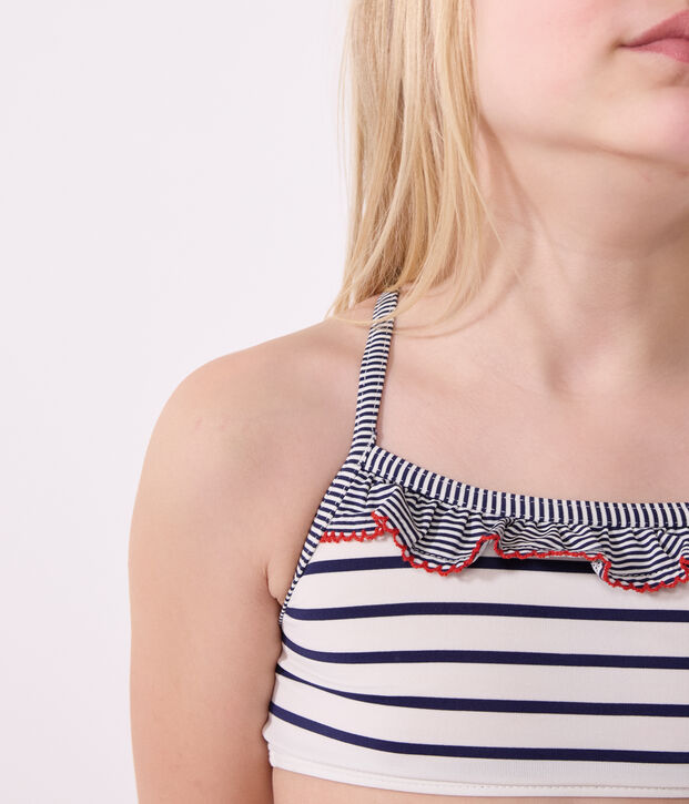 Children's two-piece stripy swimsuit white/blue