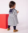 Babies' Breton stripe dress in thick cotton with long sleeves white/blue