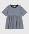 Girls' Stripy Tube Knit Dress with 3/4-Length Sleeves MEDIEVAL blue/MONTELIMAR
