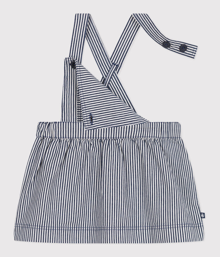 Babies' stripy cotton pinafore dress blue/white