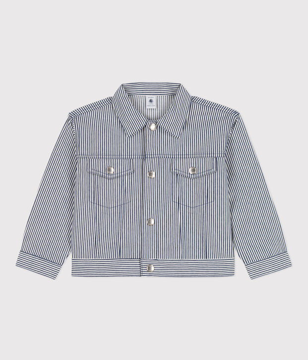 Girls' Stripy Cotton Jacket blue/white
