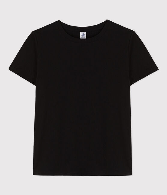 Women's Straight Round-Neck Cotton T-Shirt BLACK black
