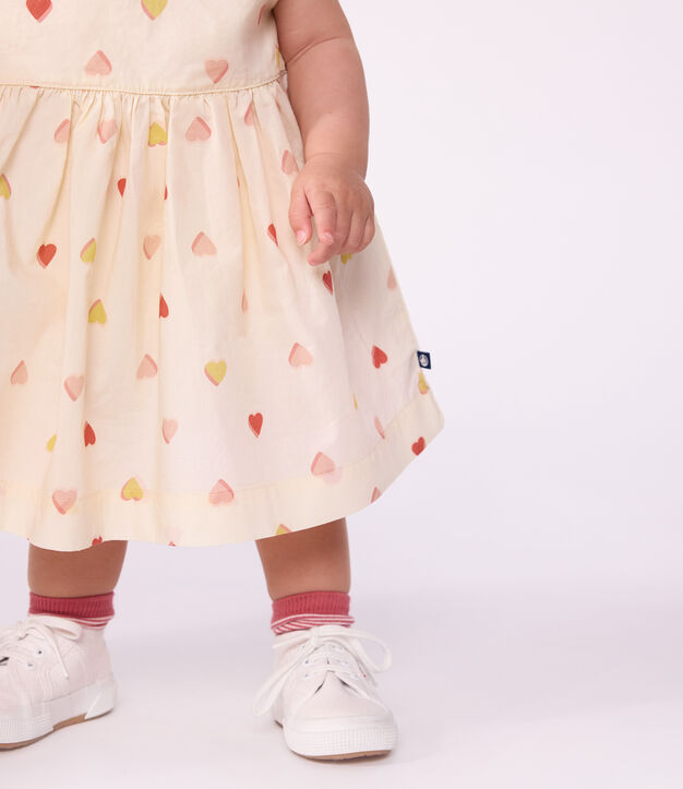 Babies' short-sleeved cotton dress printed with hearts. Ecru/multicolor