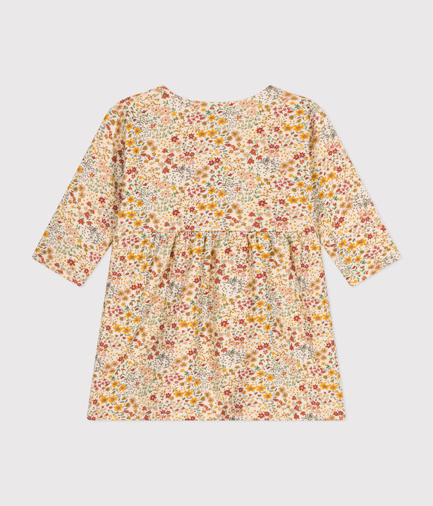 Babies' long-sleeved quilted tube knit dress Ecru/multicolor