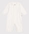Babies' cotton one-piece/sleep sack with a collar with little hearts MARSHMALLOW white/MULTICO white