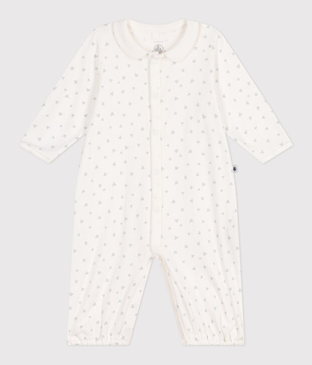 Babies' cotton one-piece/sleep sack with a collar with little hearts white/multicolor