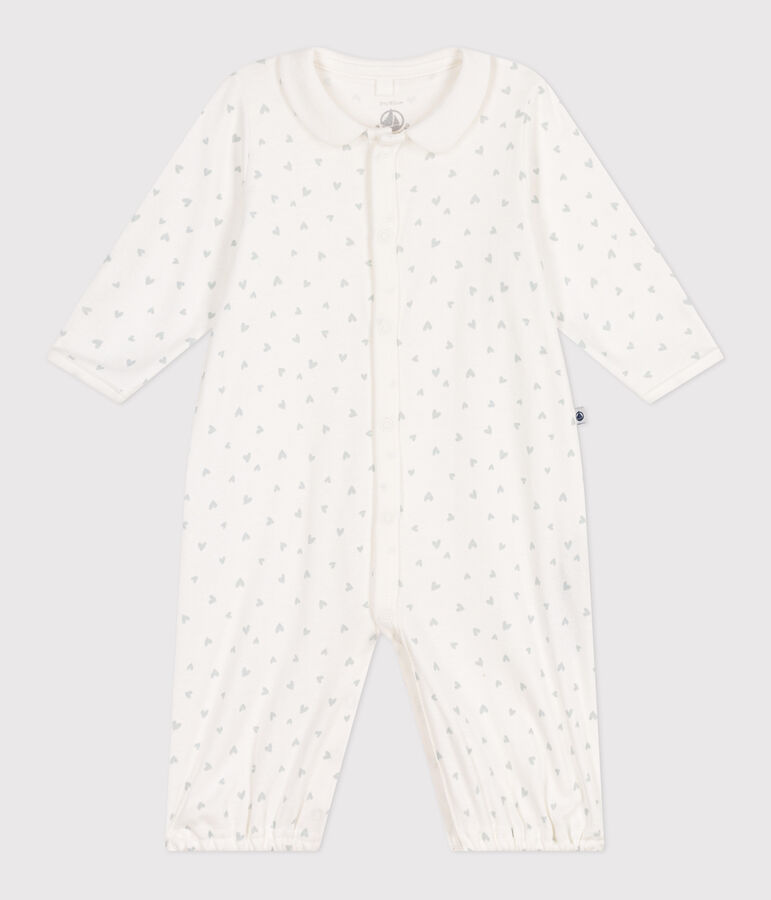 Babies' cotton one-piece/sleep sack with a collar with little hearts white/multicolor