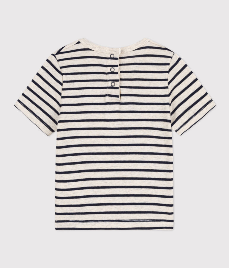 Babies' Stripy Cotton Short-Sleeved T-Shirt beige/blue