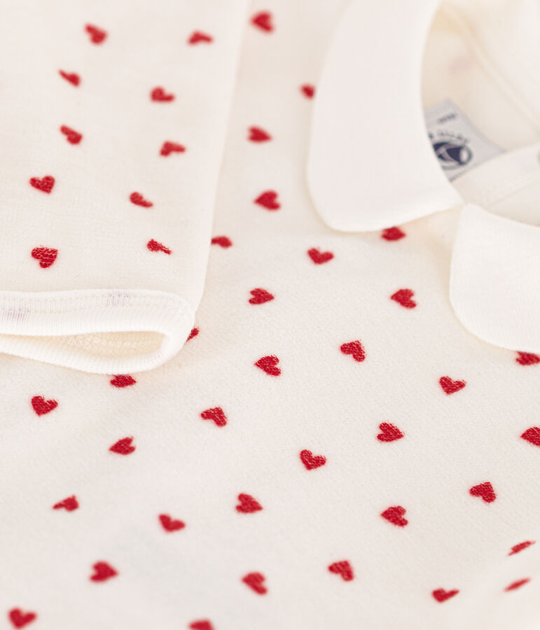 Babies' Heart Patterned Velour Pyjamas white/red